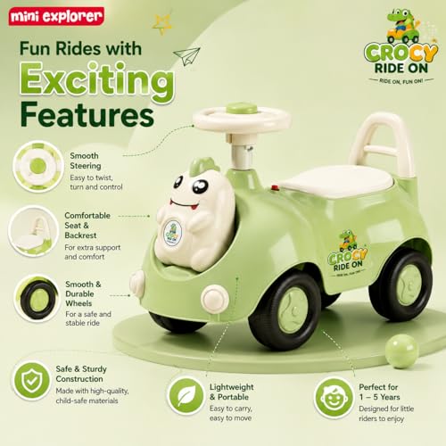 Image of MiniExplorer Crocsy Wiggle Car for Kids Age 1-5 Years, Twisting Swing Magic Car with Silent Wheels, Anti-Rollover Ride On Toy for Boys & Girls, Shockproof Yoyo Car - Green