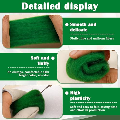 Image of Mayboos 1.76oz Green Natural Wool Roving, Needle Felting Wool | Wool for Needle Felting, Green Color for Wet /Dry Felting Handcrafts and Spinning