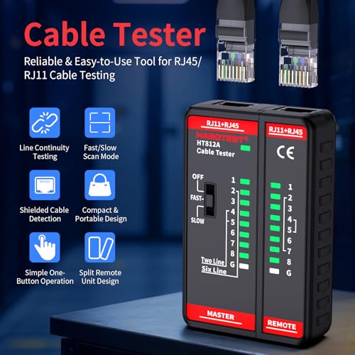 Image of Network Ethernet Cable Tester for LAN RJ45 RJ11 CAT5 CAT5E CAT6 CAT6A CAT7, Ethernet Wire Tester Tool UTP /STP Continuity Test for Telephone Line Finder Home Repair (HT812A)