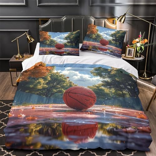 Housse de couette basket double évite la transpiration parure microfibre 3D - 4