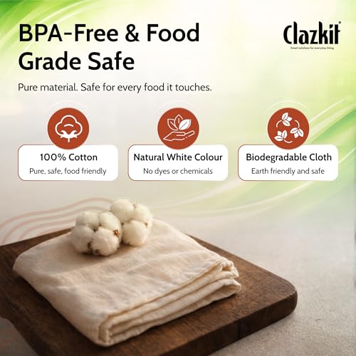 Image of Clazkit Muslin Cheese Cloth Bag - Reusable Straining & Filtering Cloth for Paneer, Juice, Nut Milk & Ice Cream, Size - 10 x 12Inches - Pack of 6