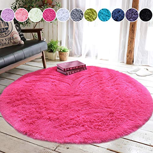 junovo Round Fluffy Soft Area Rugs for Kids Girls Room Princess Castle Plush