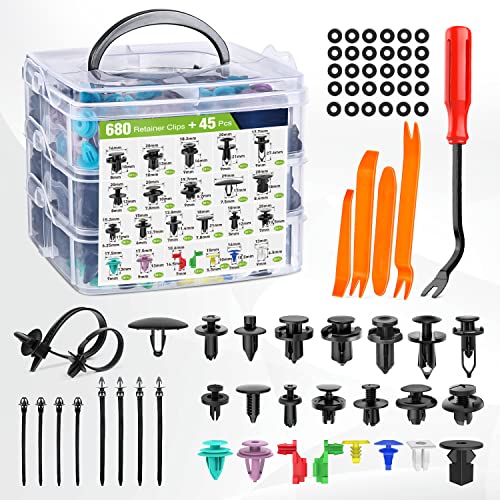 Image of Frokom 23 Most Popular Sizes Auto Push Pin,Car Retainer Clips Fasteners Cars Body Kits-680pcs,Fasteners Remover for Toyota GM Ford Honda Chevy