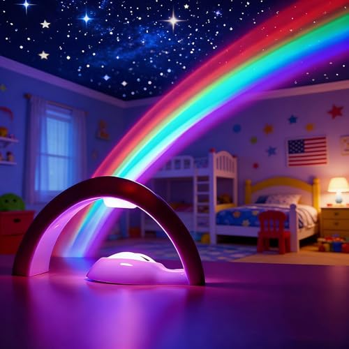 Excerando Projecteur Arc-en-Ciel Veilleuse pour Enfants - Lampe LED avec Minuterie 10 Min Alimentation USB/Piles Aide à l'Endormissement Décoration LED...