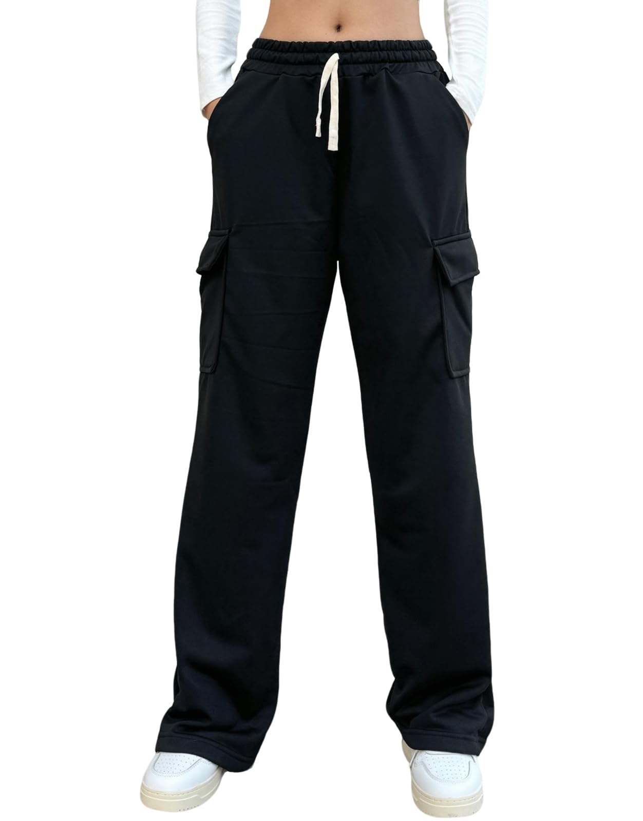 Nuofengkudu Pantalons Jogger Style Cargo avec Taille à Cordon Trousers Amples à Jambe Large Parfaits pour Le Détente