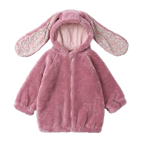 Kids Tales Girl Boy Fuzzy Rabbit Ear Coat Little Child Fleece Hooded Jacket Toddler Zip Up Winter Outwear Fluffy Warm Clothes