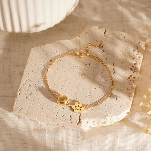 Personalized Pet Name Bracelet Dog/Cat Paw Bracelet Animal Friendly Jewelry Custom Pet Lover Gift Photo Projection Bracelet for Women Mom3