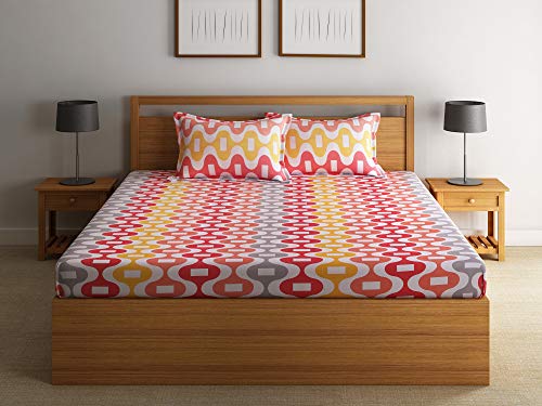Image of Swayam Polyester Single Bedsheet with 1 Pillow Cover | Size 60 x 90 inch | 144 TC | Geometric Design | Soft Breathable Bed Sheet | Comfortable & Durable for Bedroom - Multicolor
