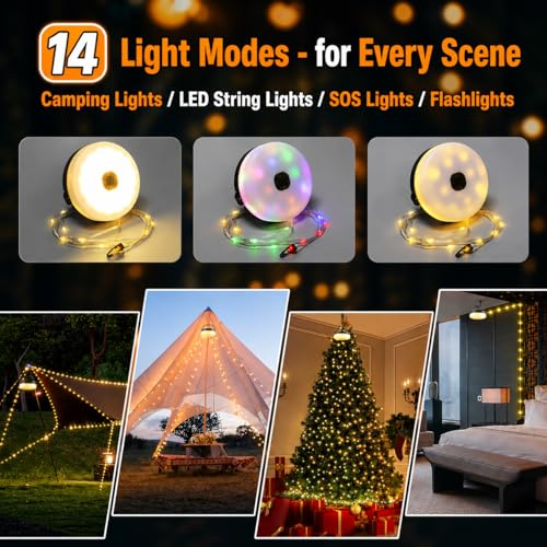 Image of XERGY Camping LED String Lamp + Light | USB Type-C Output Powerbank | 3000mAh | USB Rechargeable | Magnetic | 14 Light Mode | Timer | Waterproof Portable Hanging for Outdoor Hiking, Party, (10Mtr)