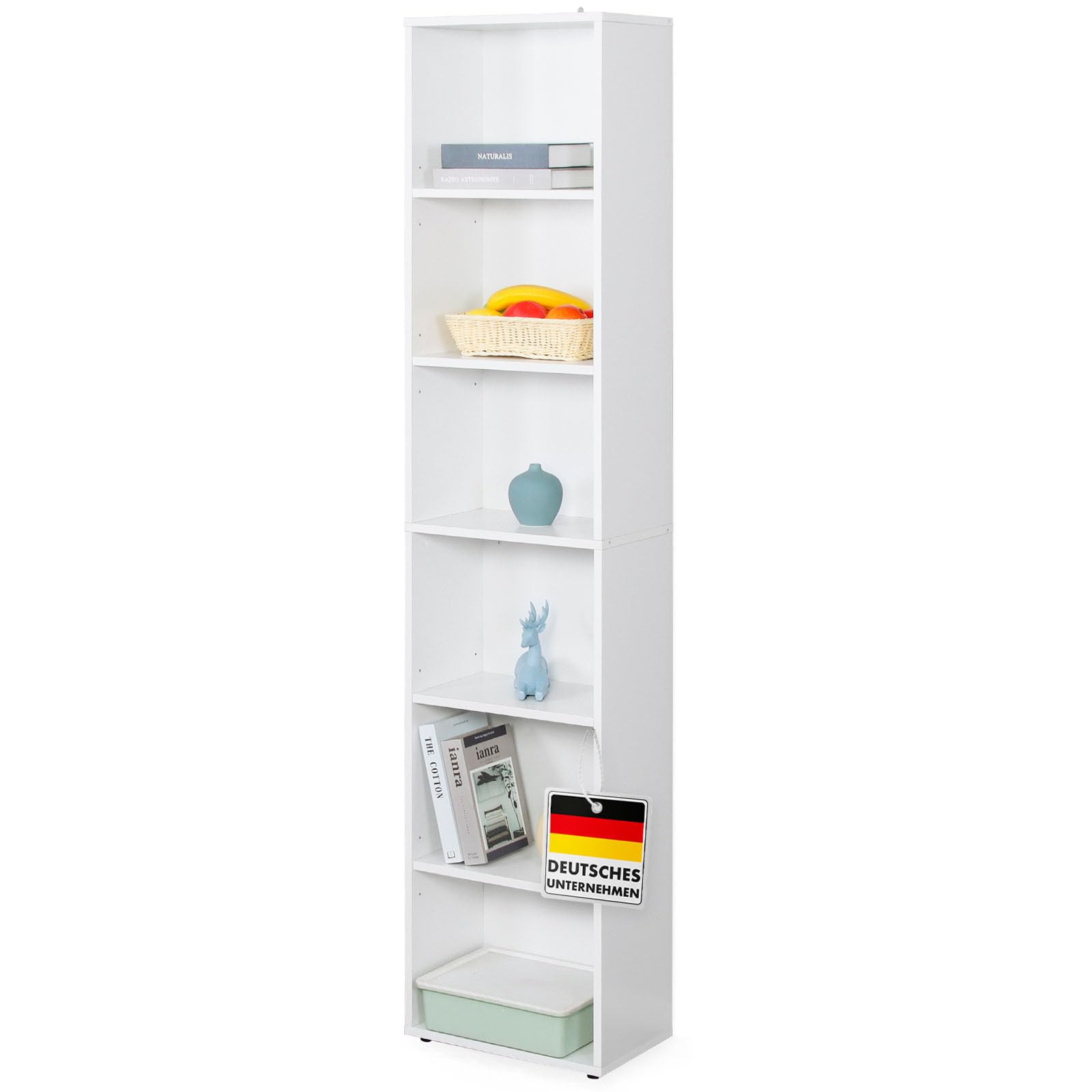 Floordirekt Regał na książki, biały z 6 półkami, regał w kostkę, 24 x 40 x 178,5 cm (dł. x szer. x wys.), ścianka działowa do pokoju dziecięcego, salonu, biura i sypialni (główny)
