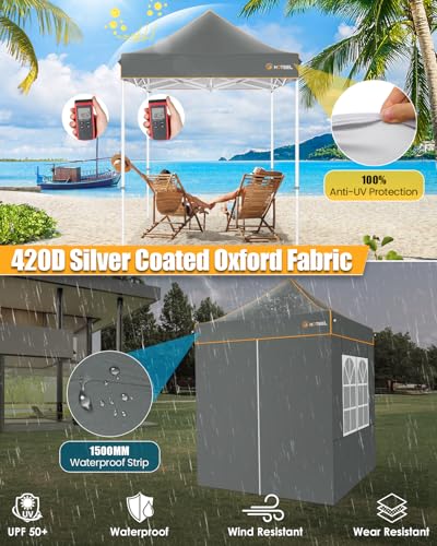 Image of HOTEEL 6.6x6.6 Heavy Duty Pop Up Canopy Tent for Parties Event Wedding Commercial Instant Canopy with Carry Bag, Party Tent Waterproof UV 50+&Windproof, Upgraded Thick Hexagonal Legs, Gray