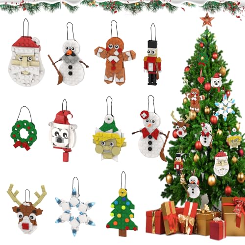 DECMIOX Christmas Ornaments Building Set, 11-in-1 Christmas Tree, Wreath, Santa, Reindeer, Gingerbread, Polar Bear, Snowflake, 2025 Xmas Holiday Stocking Stuffer Toys Gifts for Kids Boys Girls
