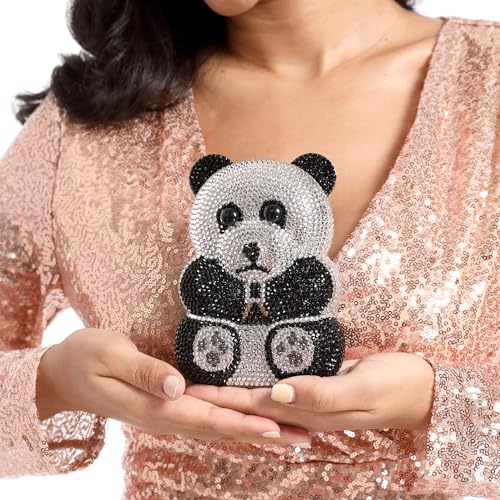 Image of Boutique De FGG Bear Evening Bags and clutches for Women Formal Crystal Clutch Purse Party Animal Rhinestone Handbags,Mini