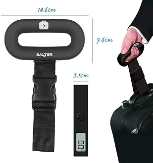 Salter 9500 BKDCTMEU16 Digital Luggage Scale - Suitcase Weighing Scales, Carry On Baggage Weight, Easy Grip Handle, 40kg / 88 lbs Capacity, Secure Clip Fastening, Lightweight, Includes Battery