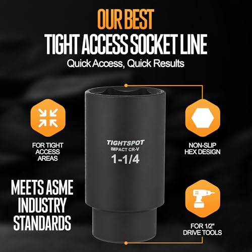 Image of TIGHTSPOT 1 /2 Inch Drive 1-1 /4 Inch Deep Impact Socket with Anti-Rounding 6 Point Design, Heat-Treated CRV Steel