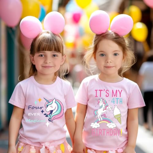 Girls 4th Birthday Shirts for Kid Girls 4 Years Old Birthday Outfit Pink2