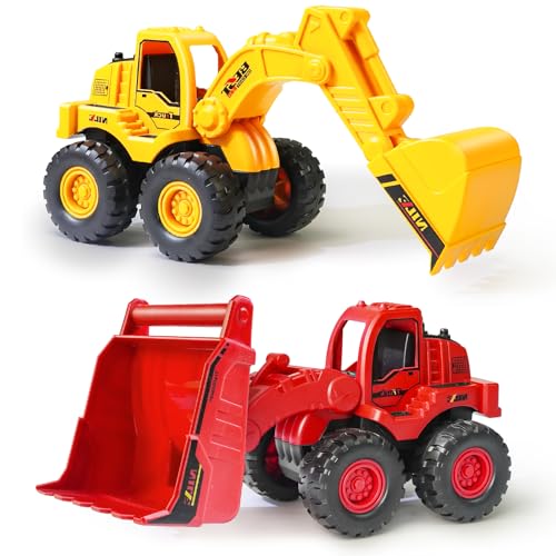 Beestech Construction Toys, Friction Powered Excavator Loader Truck Vehicles, Beach Sand Sandbox Toys for 3, 4, 5 Years Old Boys Kids Girls (2 Pack)