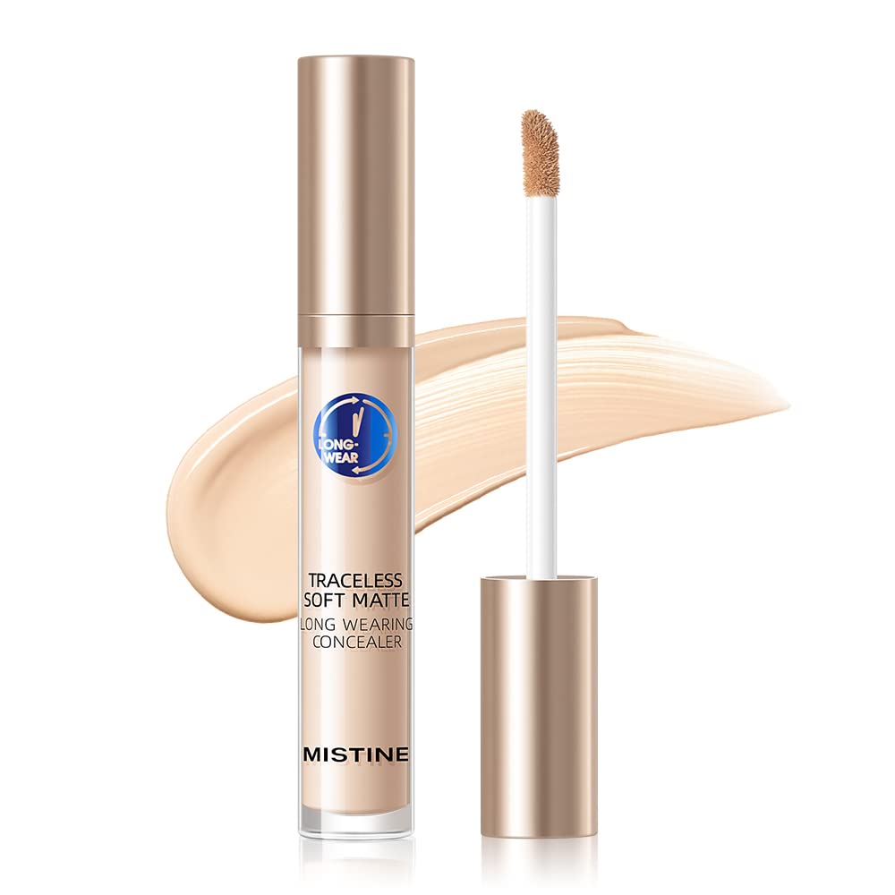 MistineUnder Eye Concealer Makeup Full Coverage Under Eye Concealer for Dark Circles 24H Long-Lasting Waterproof Liquid Concealer Makeup with Skincare Benefits Soft Matte Finish-Natural Ivory