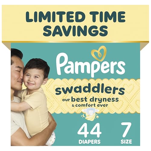 Image of Pampers Swaddlers Diapers, Size 7 (26-50 lbs), 44 Count, Fragrance Free, Hypoallergenic, Absorbent, Pediatrician Recommended, Skin Safe