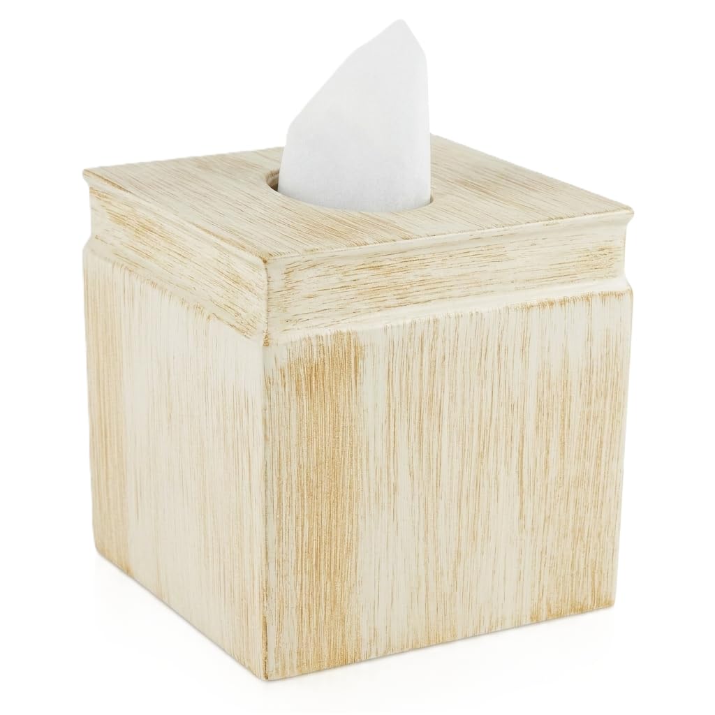 Rustic Luxe Beige Square Resin Tissue Box Cover