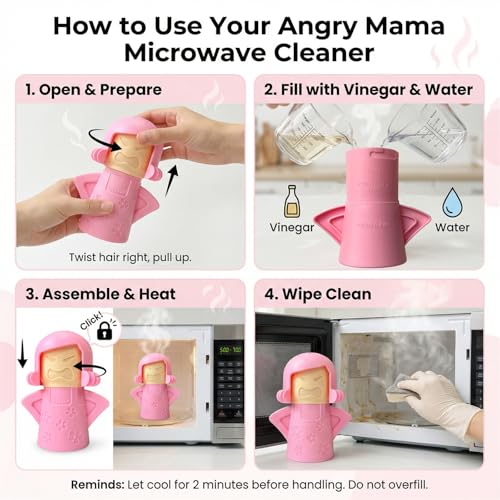 Image of Angry Mama Microwave Oven Steam Cleaner, Angry Mom Microwave Cleaner, Just Add Vinegar and Water, Cut Cleaning Time by Half (Pink)
