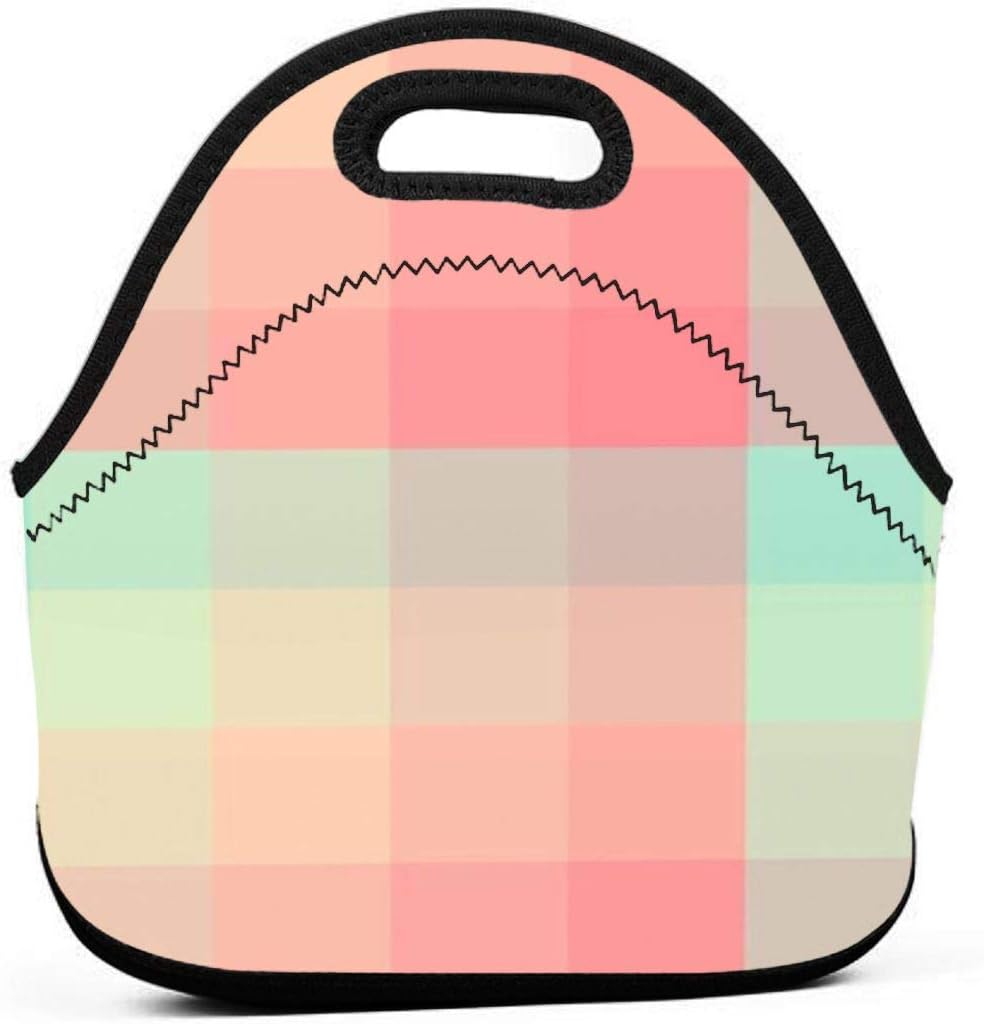 Bright Color Plaid Portable Lunch Bags,Reusable Picnic Bag
