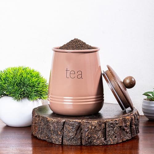 Image of Metallure Home Stylish Airtight Container Set | Sugar Tea Coffee Container Set of 3 | Metal and Wood Lid Canister for Kitchen Storage | Food-Safe Jar Set for Kitchen (Mocha Mousse)