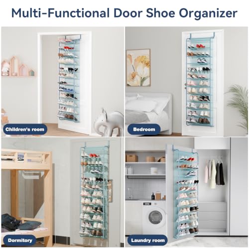 Image of Whitmor 36 Pair Over the Door Shoe Rack,12 Tier Hanging Shoe Organizer with Metal Frame & Mesh shelves, Heavy Duty Shoe Storage Holder for Door,No Drill Installation, 74 inch H x 21.7 inch W x 7.5 inch D, Blue