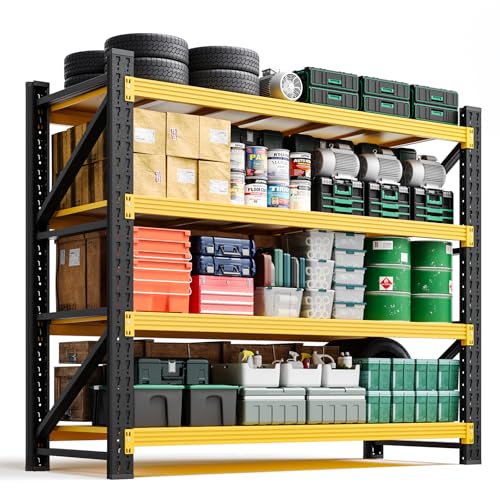 Image of Letaya 3000LBS Heavy Duty Storage Shelves,70 inch H Metal Garage Shelving Units,4 Tier Large Tall Industrial Shelving,Adjustable Utility Rack Shelf for Warehouse,Basement (Yellow, 48 inch W x 24 inch D x 70 inch H)