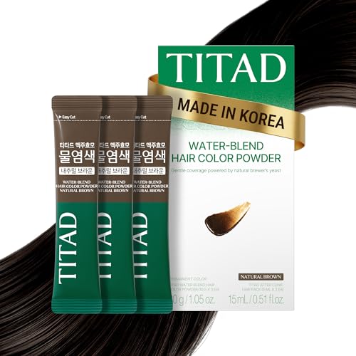 Natural Brown Hair Color - TITAD Non-Toxic Korean Salon-Quality Hair Dye, 100% Gray Coverage, Water-Mix Hair Color Powder, PPD-Free, Ammonia-Free, Radiant...
