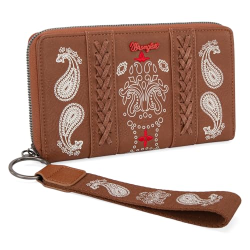 Montana West × Wrangler Wristlet Wallet for Women, RFID Bifold Travel Wallet, Boutique Paisley Designer Women's Wallet, Brown