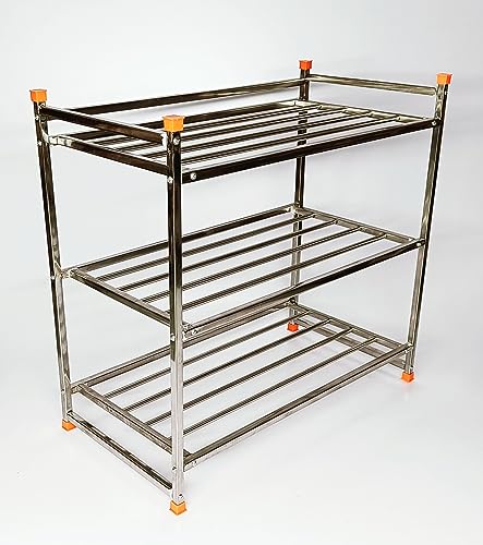 Image of Shoe Rack 3 Shelves Stainless Steel Shoe Rack /Multipurpose Rack Book Shelves