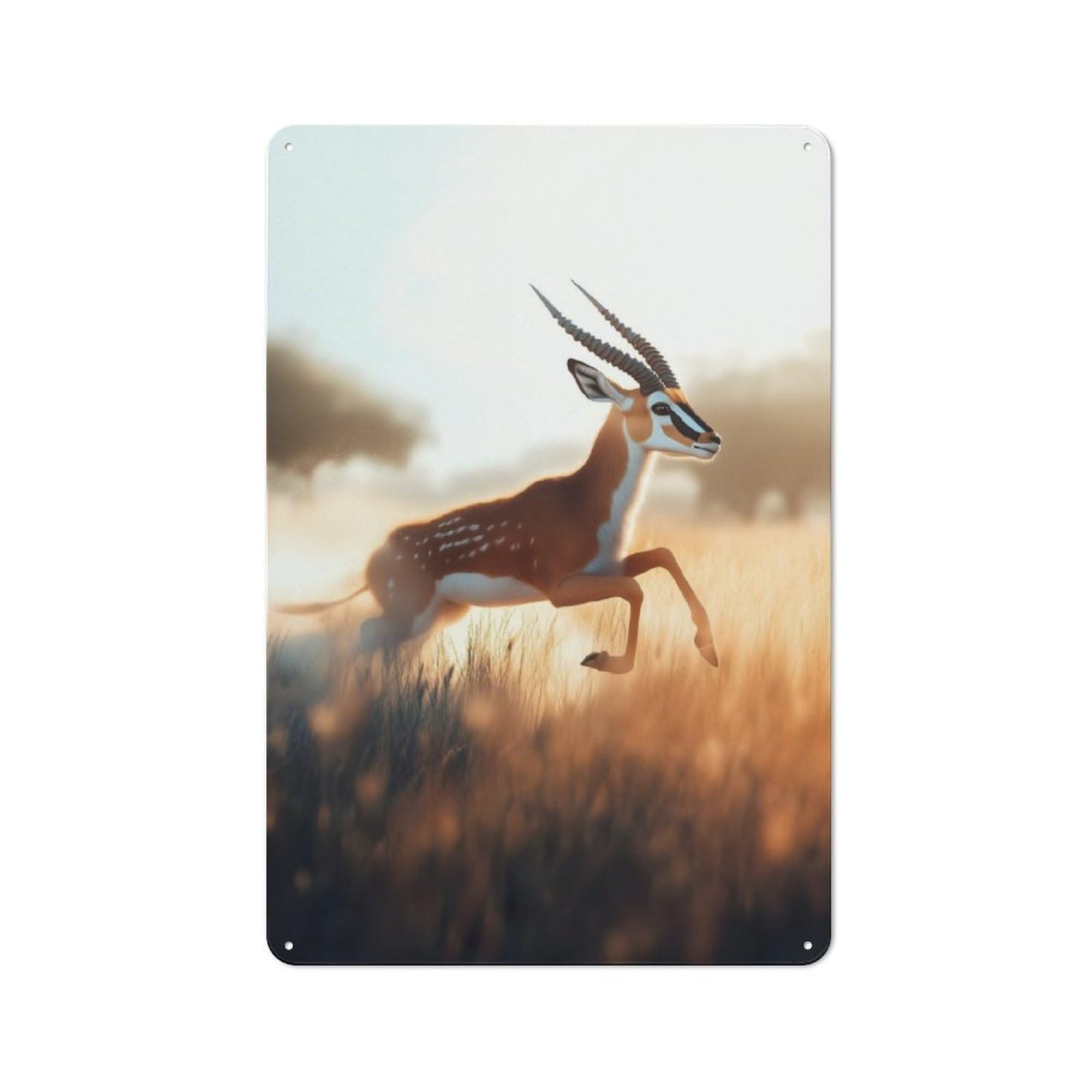 Gazelle Leaping at Sunset Cottage Style Metal Wall Decor 30x20cm, Farmhouse Metal Sign for Kitchen, Cottage, Porch Or Garden Room