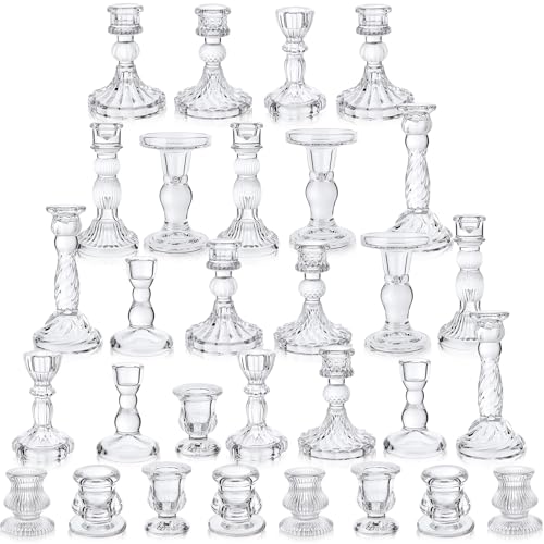 S Clear Glass Candlestick Holder Fit 0.8 Inch Candles Crystal Decorative Candle Stand Centerpiece Table Wedding Dining Party(clear)