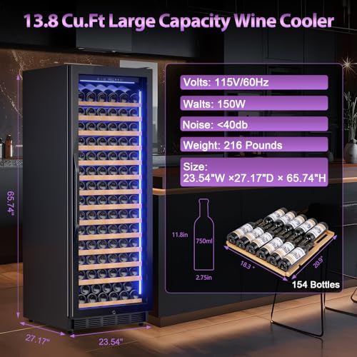 Wine Cooler-Wine Fridge with Safety Lock Freestanding/Built in 24 Inch Wide Large Wine Refrigerator for 154 Bottles,Cellar Chiller Low Noise, Fast Cooling, Black - Image 8