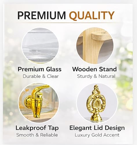 Image of 3 Litre Borosilicate Glass Detox Water jug Dispenser with Wooden Stand, Beverage Dispenser for Beer, Water, Cocktails, Detox Drinks & More, Perfect for Parties &,Daily Uses (Set of 1)