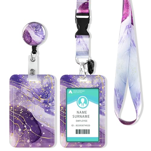 Porta Badge da Collo, Portabadge Collo Retrattile per Porta Badge Identificativo,Ufficio Scuola (Marble Purple)