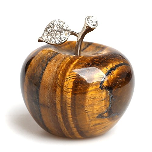 Natural Quartz Crystal Apple Figurine Gemstone,Healing Tiger Eye Fluorite Carved Stone Statue,Home Decoration Ornament 1.8 Inches #TOP7
