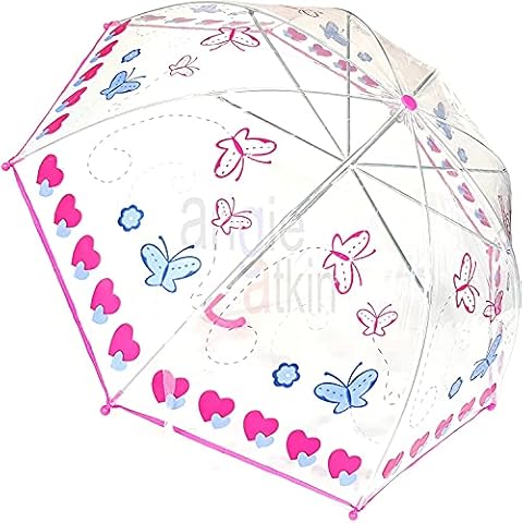 KIds Umbrella Clear PVC Dome 5 Designs Childrens Pink Blue Childs Brolly Boys & Girls Cover