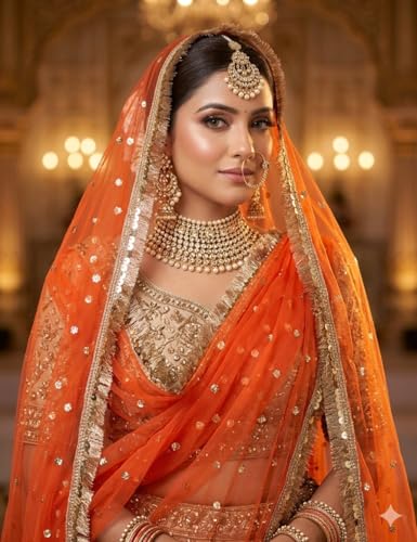 Image of Navti Creations Women's Lightweight Net Dupatta With Sequence Embroidery & Kiran Border (Length 2.25m)