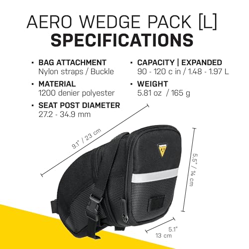 Topeak TC2262B Aero Wedge Pack with Strap Mount, Large , Black
