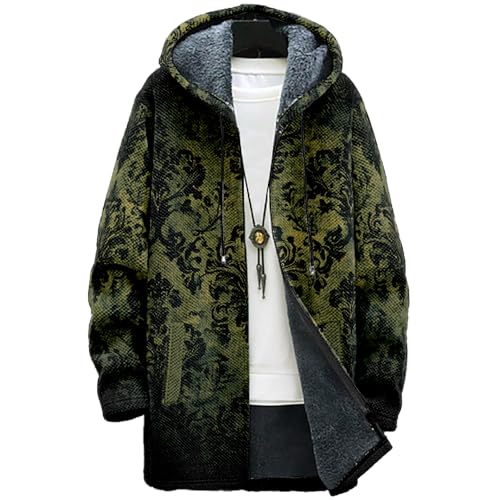 MARSVOVO Cardigans for Men Western Fleece Jacket Warm Fleece Fall Winter Casual Zipper Hooded Neck Coat with Pockets