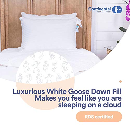 Continental Bedding Superior Down Pillows - 700 Fill Power (21Oz.) Hungarian White Goose Down Sleeper - 100% Cotton Striped Damask Shell Pillowcase - Standard Size – Proudly Made In The Usa - Sp100-S #TOP7