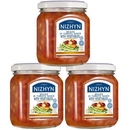Nezhin Delicious Beans in Tomato Sauce with Vegetables, Made from Fresh, No Added Preservatives, 450 Grams/15.9oz Pack of 3