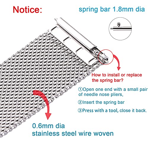 Carty Stainless Steel Mesh Watch Bands For Men,Thin Metal Mesh Watch Strap 22Mm Quick Release Watch Band Silver #TOP1