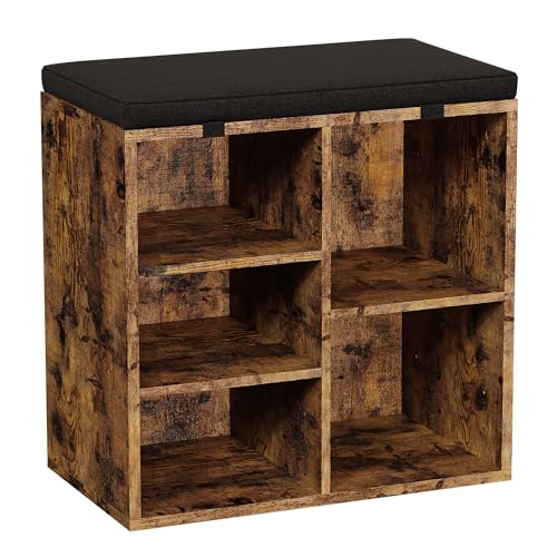 GarveeHome Small Shoe Bench, Adjustable Heights Shoe Rack Bench with Cushion, 5 Compartments, Accessories Bag, 3-Tier Shoe Organizer Bench for Entrywa