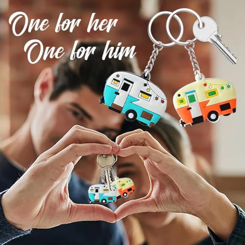 AOEVUIR 2 Pcs Schlüsselanhänger Wohnwagen Camper Schlüsselanhänger Wohnmobil Deko Retro Reiseanhänger Zubehör RV Campervan Geschenk Charm