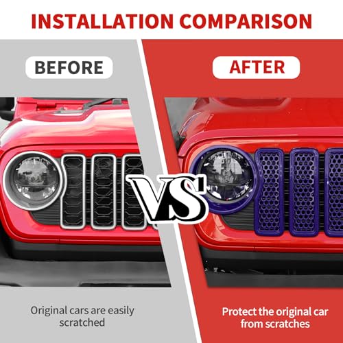 Image of 9PCS Headlight Cover & Front Grill Mesh Inserts Compatible with Jeep Wrangler JL JLU 2024+, NOT FIT JL Sport /Sport S (Purple)