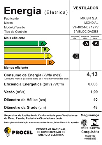 Ventilador Coluna Mondial 220V, 40cm, 6 pás, Turbo - VT-40C-NB