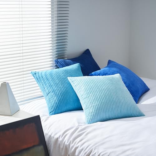 Image of Topfinel Euro Shams Decorative Throw Pillow Covers 26x26 Inch Set of 4,Soft Accent Corduroy Striped Blue Gradient Color Large Cushion Cover for Beach,Patio,Balcony,Living Room,Summer Home Decor